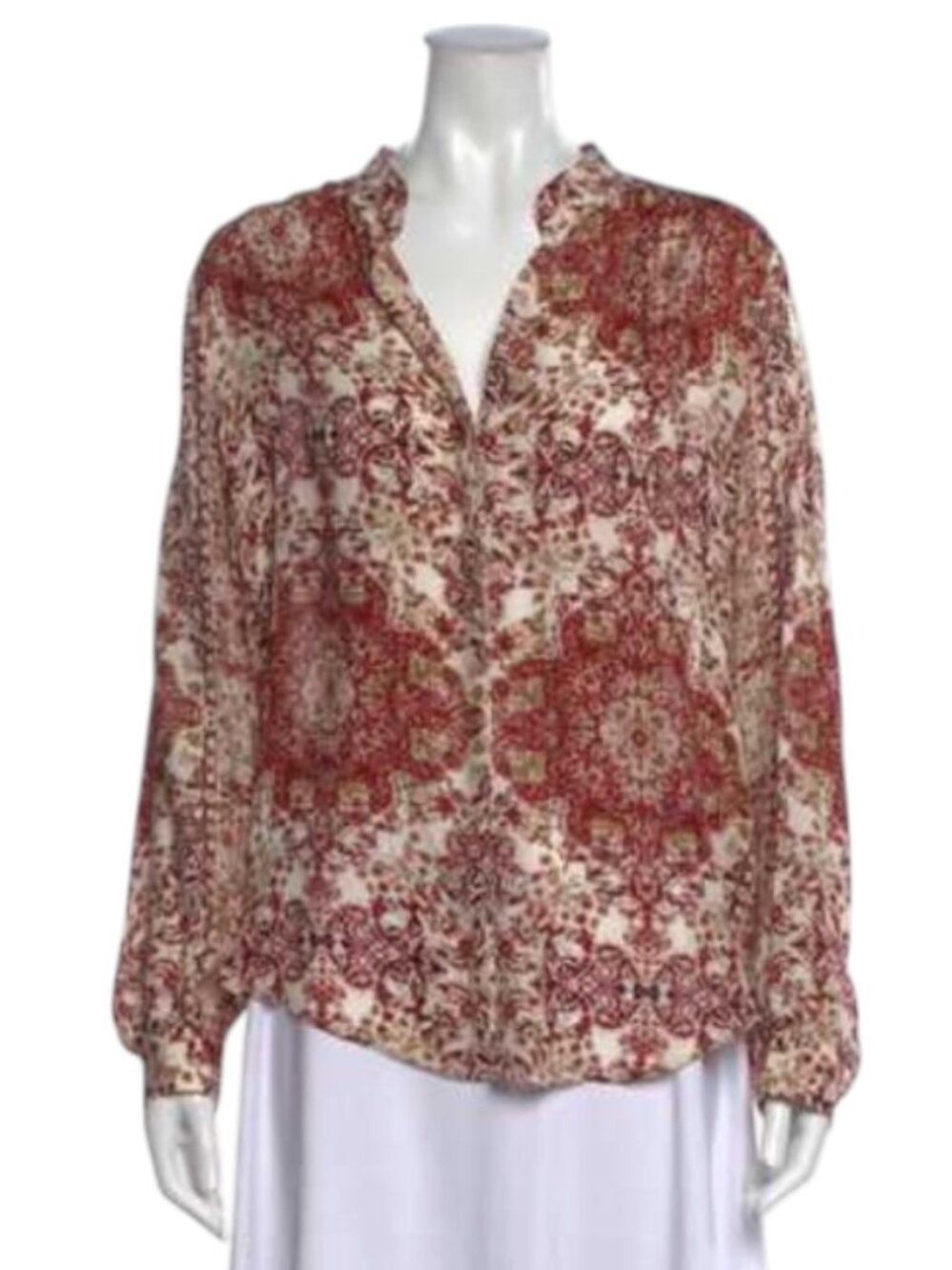 L'Agence Medallion Shirt Top Blouse Womens Small Rust Orange V-Neck Long Sleeve
